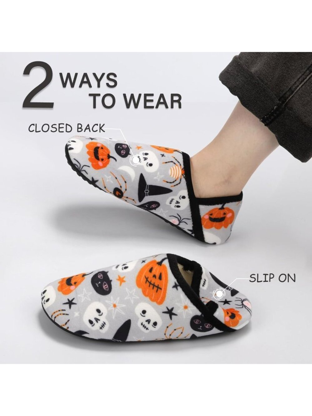 Women's Halloween Ghost Barefoot Socks Furry Cozy Fleece Slip On Indoor Slippers - Picture 3 of 5